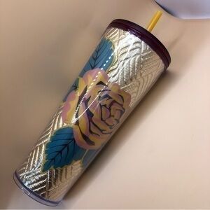 RARE Starbucks 🌸 Golden Thread Lucky  Floral Cold Cup, 24oz. in EUC